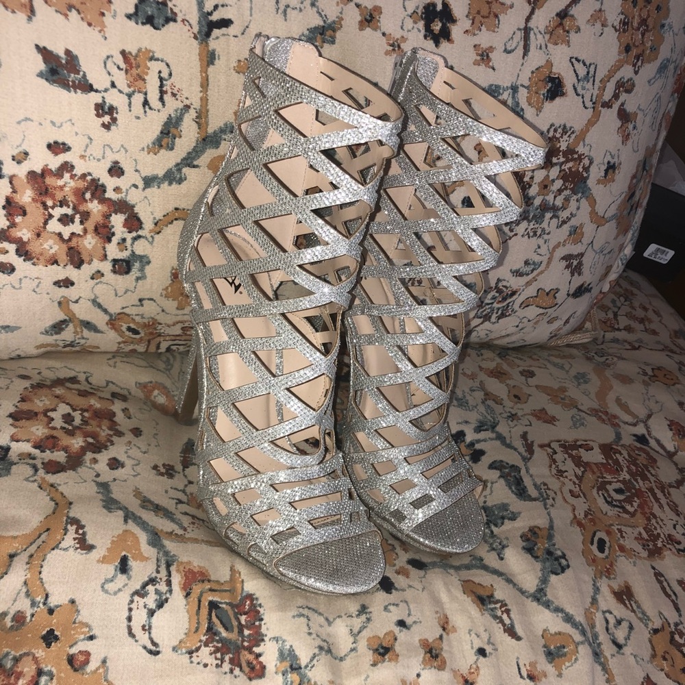 Windsor Silver Glitter Caged Heels